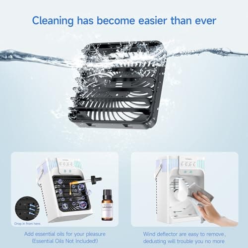 Portable Air Conditioner Cooling Fan with Remote, Quiet with 3 Speeds, 1200ml Evaporative Personal Air Cooler Fan with 3 Mist, 7 Night Light, 8H Timer, Small Air Conditioner for Bedroom Office