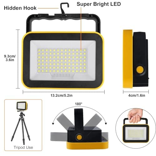 T-SUN Battery Work Light Rechargeable Portable Flood Light Cordless LED Work Light with Tripod Hole IP65 Waterproof Trouble Light USB Powered for Camping Car Repaire Job Site