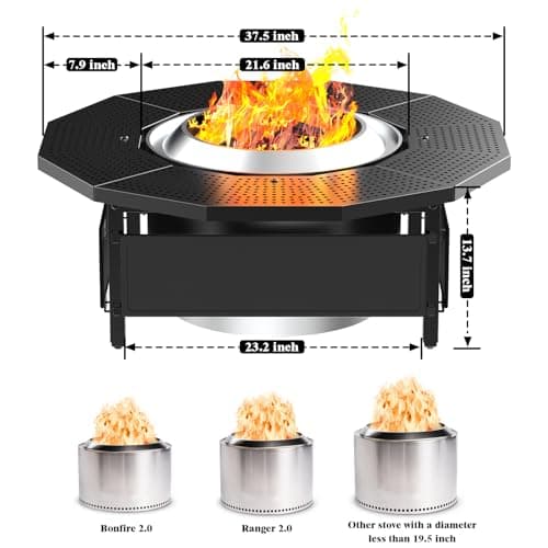 Fire Pit Surround Tabletop for Solo Stove Bonfire Ranger 2.0, with UV-Resistant Outdoor Fabric, Thick Metal Black