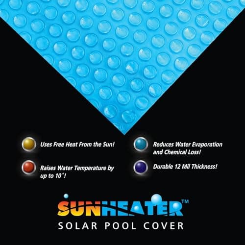 SunHeater Pool Solar Blanket - Heavy Duty Rectangular Thermal Cover with Bubbles - Heat Transfer Solar Pool Heater for In-Ground Swimming Pools - Durable 12 Mil Thick Polyethylene - 14' x 28' Feet