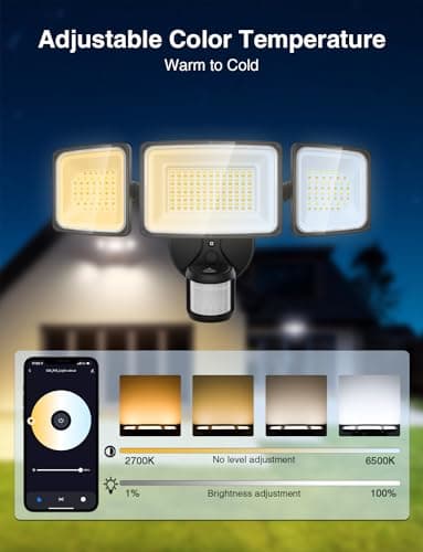 Onforu 100W Smart LED Security Lights Motion Sensor Outdoor 9000LM, 2500K-6500K, WiFi Alexa Flood Light APP Control, Motion Detector with Adjustable 3 Head, IP65 Wall Light for Yard (Black)