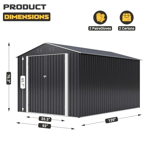 Polar Aurora 8 x 12 FT Outdoor Storage Shed, Metal Garden Shed with Updated Frame Structure, Tool Sheds for Backyard Garden Patio Lawn Black