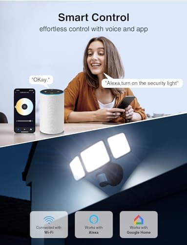 Onforu 100W Smart LED Security Lights Motion Sensor Outdoor 9000LM, 2500K-6500K, WiFi Alexa Flood Light APP Control, Motion Detector with Adjustable 3 Head, IP65 Wall Light for Yard (Black)