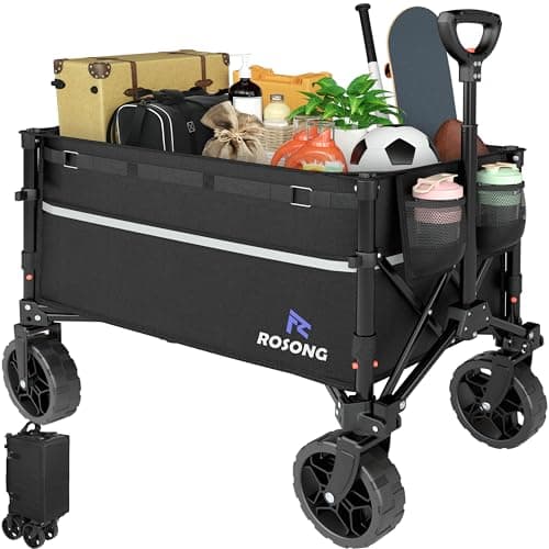 Collapsible Wagon Cart with Wheels Foldable - Folding Utility Heavy Duty Wagons Carts for Grocery Sports Garden Shopping Camping