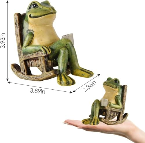 Miniature Frog Garden Statue Mom Gifts Home Decorations Fairy Garden Accessories Outdoor Lights Solar Garden Frog Decor Art Housewarming Gift for Patio,Yard,Lawn Ornament,3.89"x2.36"x3.93