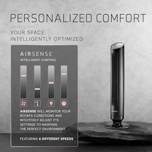 LASKO Ascend 36" Tower Fans for Home, 29 ft/s Airflow, Quiet 29dB on Low, 90° Oscillation, 12 Hour Timer, Air Filter for Hair & Dust, Remote, Black, OST100