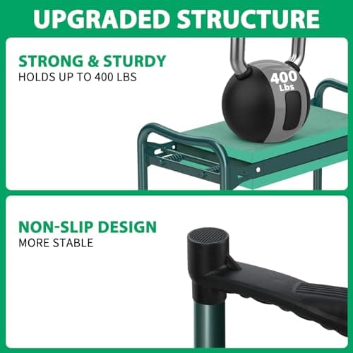 TomCare Garden Kneeler and Seat 10.64” Wider Larger Soft Kneeling Pad Garden Bench with 2 Large Tool Pouches Heavy Duty Garden Stool Foldable Tools Gardening Gifts for Women Men Gardeners
