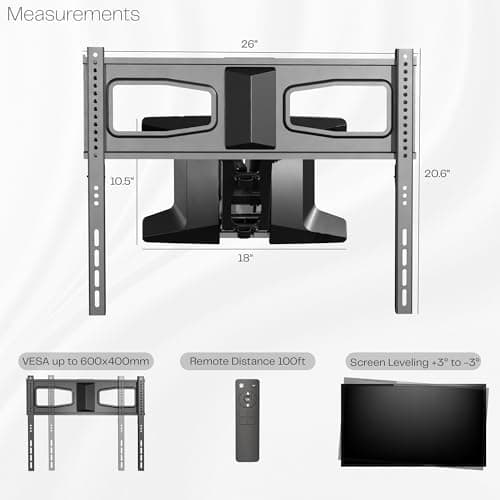 MOUNT-IT! Motorized Fireplace TV Wall Mount | Remote Control Electric Pull Down Mantel Mounting Bracket, Up to 77 Lbs Weight Capacity, Height Adjustable, Swivel, VESA 600x400 Compatible