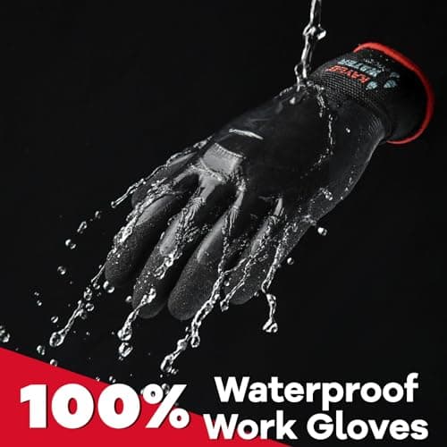 KAYGO Waterproof Work Gloves for Men and Women, Rubber Coated Non-slip Working Gloves for Garden, Outdoor Construction,KG150,Black,L