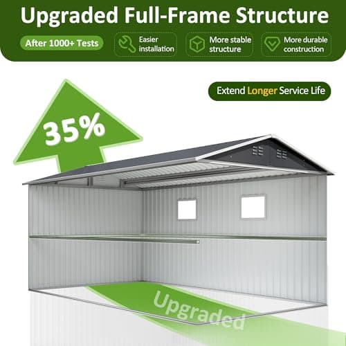 8x12 FT Outdoor Storage Shed, Metal Garden Tool Shed with Updated Frame Structure, Lockable Doors and Windows, Ideal for Backyard Garden Patio Lawn, Grey