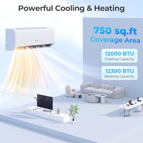 COSTWAY 12000 BTU Mini Split Air Conditioner, with Heat Pump, 22 SEER2 115V Inverter, 24H Timer, Auto Clean, Remote Control for Rooms up to 750 Sq.Ft (Airtural Series)