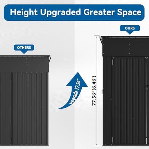 194 cu.ft Shed 7.3x5.3 Ft Premium Galvanized Steel Storage Sheds with Triple Doors Weatherproof Outdoor Utility Sheds, Dual Lock Lean to Shed for Mower, Bike, Generator, Garden Tools (Black)