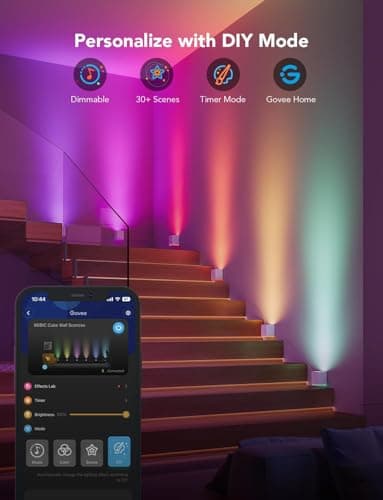 Govee Cube Wall Sconces, RGBIC LED Wall Light Works with Alexa, WiFi Smart Lights for Room Decor, Color Changing Indoor Light Fixture for Bedroom Dining Room, Music Sync, Adjustable Cables, 15ft