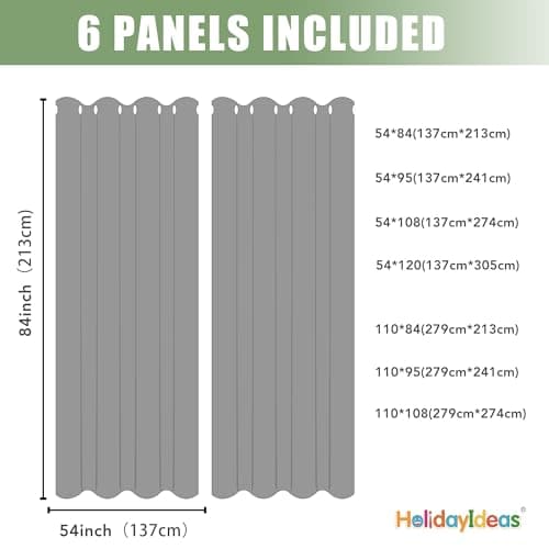 HolidayIdeas Outdoor Curtains for Patio Waterproof, 6 Panels - 54x84 Inches - Weatherproof Privacy Outsides Curtains for Cabana Porch Pergola, Sunlight & UV Blocking (Silver, Grommet Top)