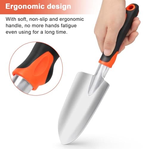 Garden Shovel Garden Hand Trowel, Heavy Duty Hand Shovel with Ergonomic Handle, Small Gardening Tools for Digging, Rust Resistant Gardening Spade Trowel Tools, Orange