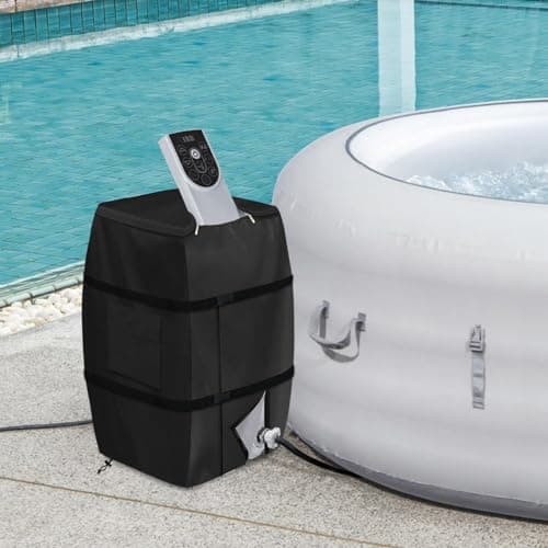 Bitubi Hot Tub Spa Heater Pump Winter Cover, Waterproof Heavy Duty Hot Tub Insulated Pump Cover with Plush Lining for Most Inflatable Hot Tub Spa Heater Pump on Market (Black,Cover only)
