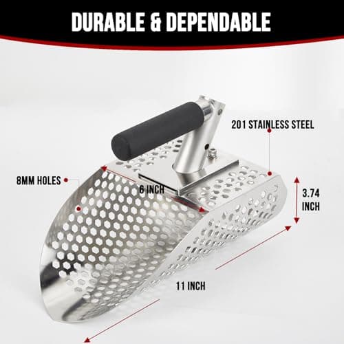 Sand Scoop for Metal Detecting, Metal Detector Accessories, Stainless Steel Sand Sifter Shovel, Metal Detector Sand Scoop, Sand Flea Rake for Beach, Fast Sifter Shovel for Underwater Treasure Hunting
