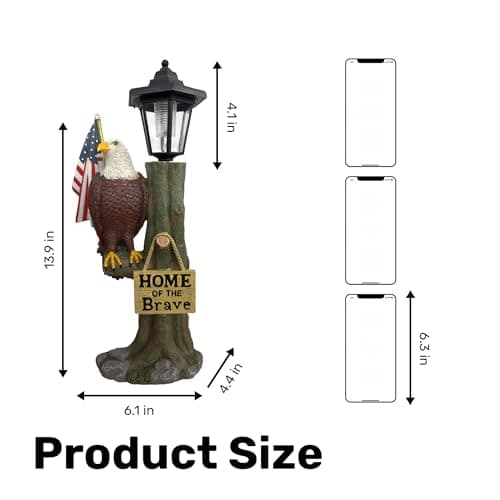 14x6 Inch Eagle Outdoor Solar Statue, Home of The Brave Outdoor Decorative Sculpture, Garden Decoration Outdoor Waterproof, Eagle Statue with American Flag for Patios, Yards, and Gardens