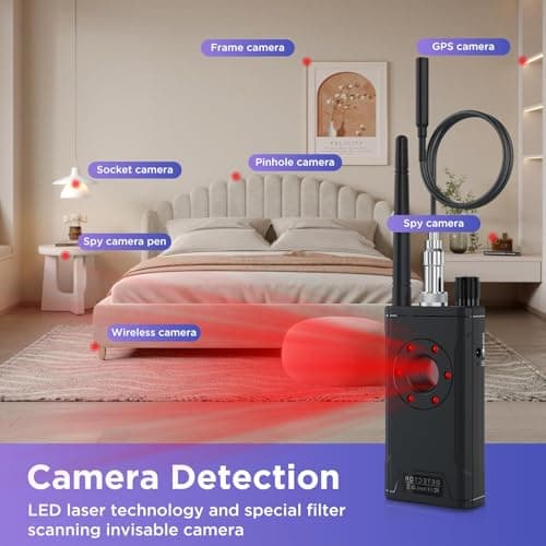 【Dual Antennas, Stronger Detection】 Hidden Camera and Bug Signal Detector, Rechargeable Portable GPS Tracker Finder, Spy Microphone Device Scanner for Travel, Home, Hotel, Car, Office, and Air-bnb