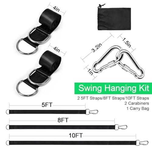 Tree Swing Hanging Straps Kit Holds 2000 lbs,5ft Extra Long Straps Strap with Safer Lock Snap Carabiner Hooks Perfect for Tree Swing & Hammocks, Carry Pouch Easy Fast Installation (5 ft)