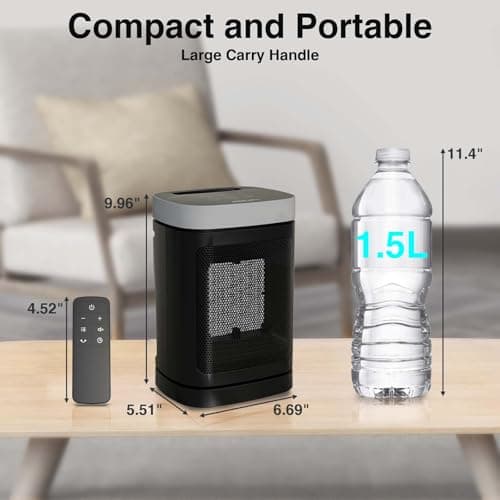 Small Portable Space Heater for Indoor Use - with 70°Rotating Feature, JIBUFI 1500W PTC Electric Heater, Rapid and Safe Heating, Remote Control, 1-12 Hr Timer for Bedroom, Office