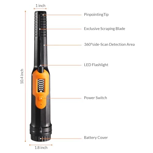 Metal Detector Pinpointer, Professional Waterproof Handheld Pin Pointer Wand, 3 Modes Search Treasure Pinpointing Finder Probe with LCD Display for Adult, Kids, 9V Battery Included - Orange