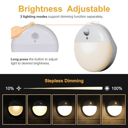 2 Pack Stair Lights Indoor, Stick on Lights, Motion Sensor Night Light, 3 Modes, Dimmable, Portable Battery Night Light for Closet, Cabinet, Bathroom, Bedroom, Kids, Tents, Travel, Warm White