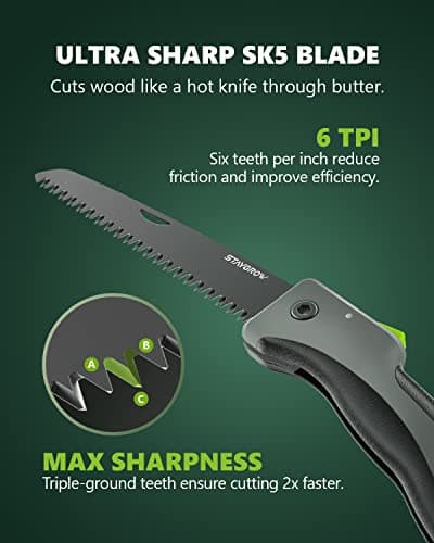 7 Inch Folding Hand Pruning Saw, Heavy Duty Foldable Camping Saw with 7” Hardened SK5 High Carbon Steel Blade Garden Folding Saw for Wood Cutting, Tree Trimming, Gardening, and Hunting