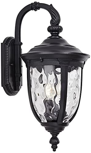 John Timberland Bellagio European Outdoor Wall Light Fixture Textured Black Metal 20 1/2" Hammered Glass Decor for Exterior House Porch Patio Outside Deck Garage Yard Front Door Garden Home