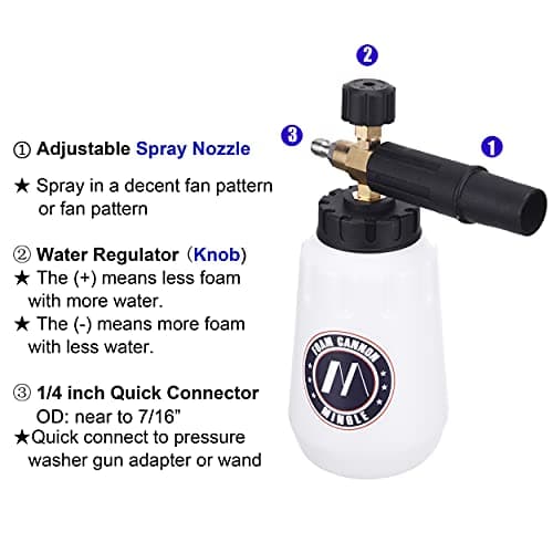 M MINGLE Foam Cannon, Compatible with Portland Husky and Ryobi Pressure Washer, with 5 Nozzle Tips, 1/4 Inch Quick Connector