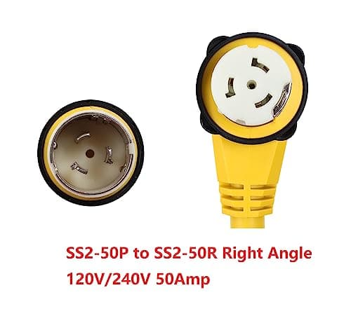 ONETAK SS2-50P to SS2-50R 1.5FT Right Angle 90 Degree 120V/240 50 Amp Male to Twist Lock Receptacle Generator RV Marine Shore Boat Power Cord Adapter