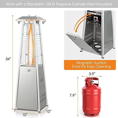 Patio Outdoor Heaters, 9500 BUT Pyramid Propane Patio Heater, 35" Tall Glass Tube Flame Heater for Party, Backyard, Garden, Decoration