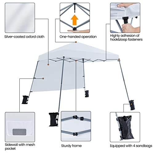 Yaheetech Pop Up Canopy Tent with Backpack, 10x10 Base Portable Easy One Person Setup Folding Shelter Compact Lightweight Slant Leg Canopy with 1 Sidewall, 8x8 Top, White