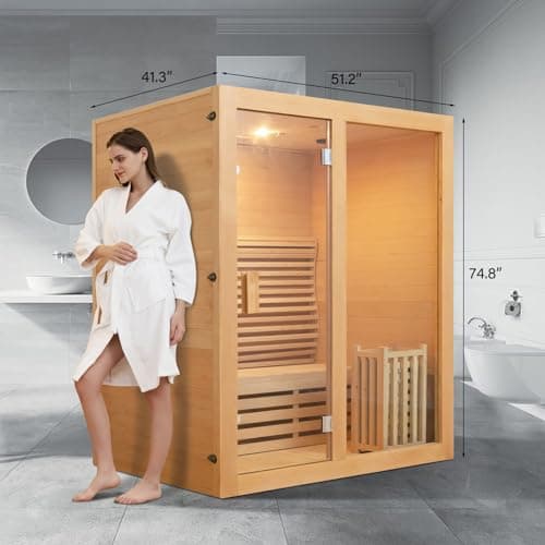 ZONEMEL Wooden Steam Sauna Room, 2 Person Canadian Hemlock Luxurious Indoor Sauna with 3.5 KW Harvia Stove Heater, Bluetooth Speaker, Sauna Stone, Wooden Bucket, Scoop, Reading Light, Hourglass