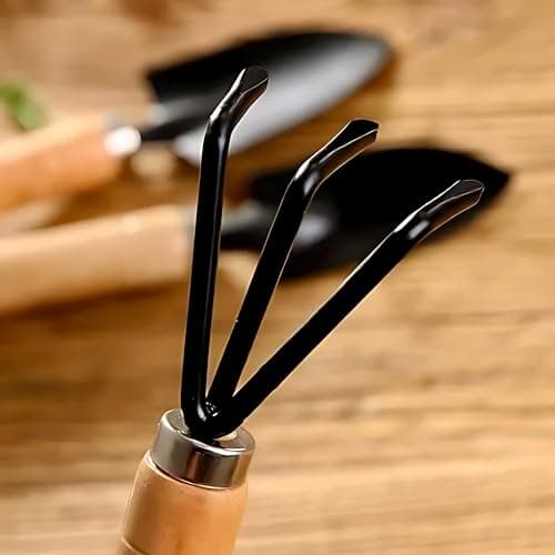 Indoor Garden Tool Set - Minature Steel Gardening Hand Tools Kit with Ergonomic Wooden Handles | Includes Trowel, Transplanter, Cultivator | Perfect Gardening Tool Set for Indoors and Small Projects