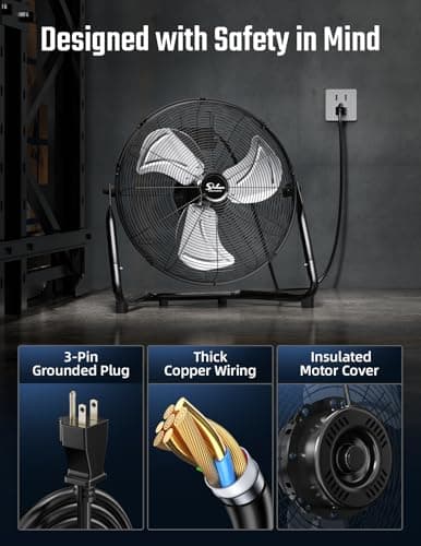 Simple Deluxe 20 Inch 3-Speed High Velocity Heavy Duty Metal Industrial Floor Fan for Warehouse, Workshop, Factory and Basement, Black, 2 Pack