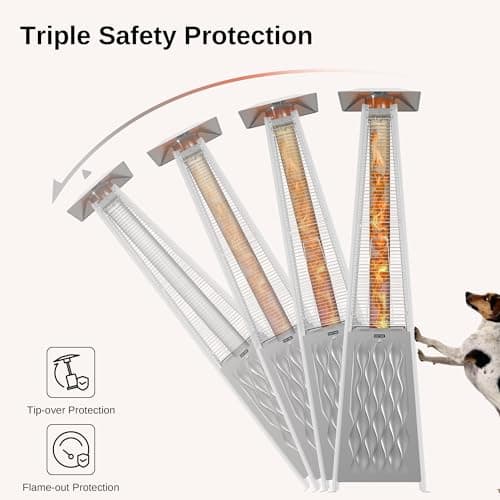 EAST OAK Pyramid Patio Heater, 48,000 BTU Outdoor Patio Heater All Stainless Steel, Quartz Glass Tube Propane Heater, Triple Protection System, With Wheels, Outdoor Heater for Commercial & Residential