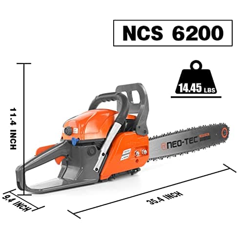 NEOTEC 20 Inch Chainsaw, 62CC Power Chain Saws Gas Powered 2 Stroke Handed Petrol Gasoline Chain Saw for Cutting Wood Outdoor Garden Farm Home