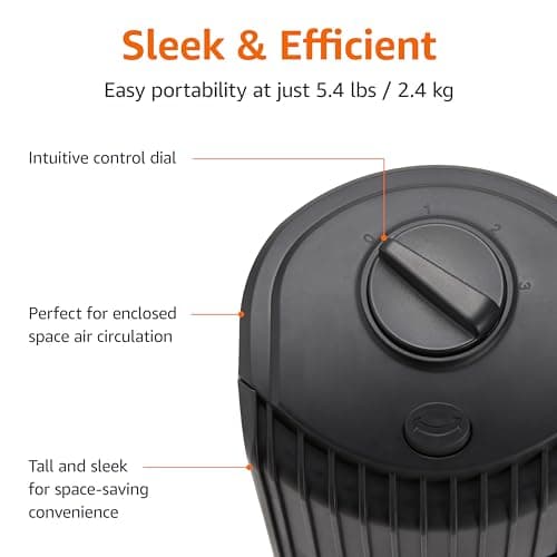 Amazon Basics 28" 60-Degree Oscillating Tower Fan for Bedroom, Living Room, Office, With 3 Speeds, Intuitive Mechanical Control, Black, 35W, 27.8"H x 9.4"D x 9.4"W