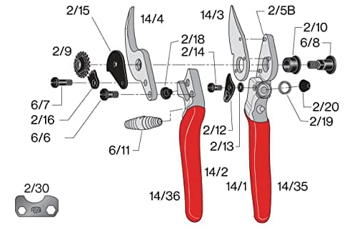 FELCO Pruning Shears (F 14) - High Performance Swiss Made One-Hand Garden Pruner with Steel Blade,Red, Silver