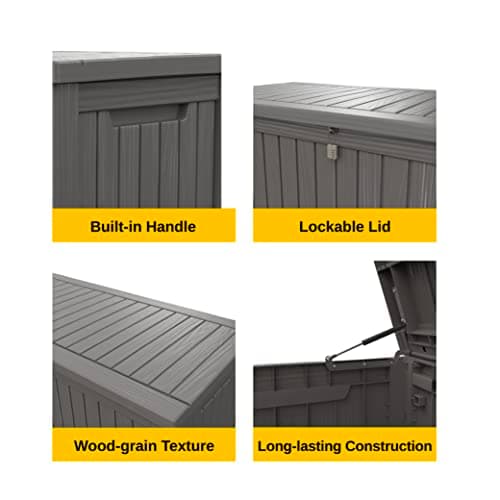 EAST OAK Outdoor Storage Box, 180 Gallon Deck Box, Large Resin Storage Bin for Patio Cushions, Gardening Tools, Lockable, Waterproof and UV Resistant, Grey