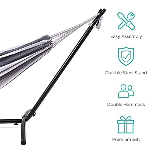 Best Choice Products Double Hammock with Steel Stand, Indoor Outdoor Brazilian-Style Cotton Bed w/Carrying Bag, 2-Person Capacity - Steel