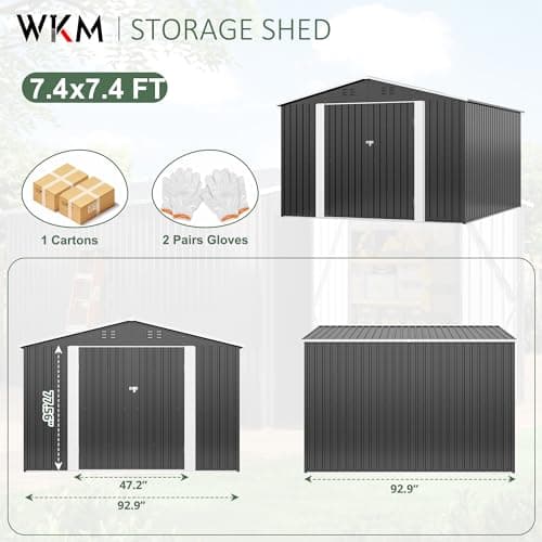 WKM 8x8 FT Outdoor Storage Shed, Utility Metal Tool Storage with Lockable Doors and Updated Frame Structure, Large Metal Garden Shed for Backyard, Patio Lawn, Black