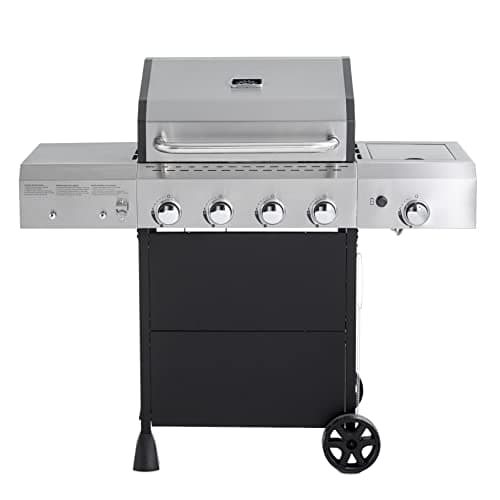 Amazon Basics Freestanding Gas Grill with Side Burner, 4 Burner (52,000 BTU), Black