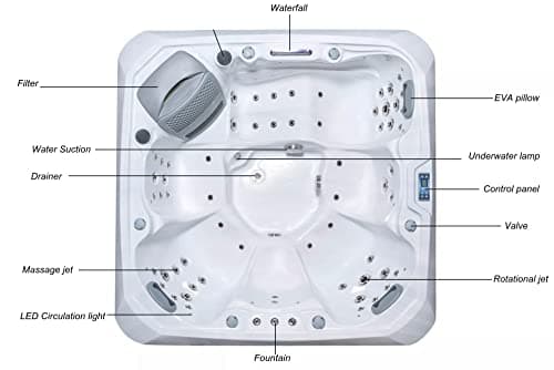Comfort Hot Tubs - Hot Tub Spa - Seats 5-6 People - 51 Jets – Standard Heavy Duty Flip Cover, Water Fountains, Ozonator, LED Lights, Headrests, and More