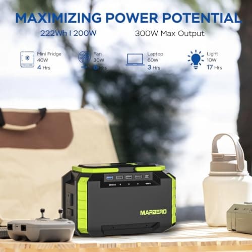 MARBERO 200W Solar Generator 222Wh Portable Power Station with Solar Panel 40W Included 60000mAh Power Supply with AC Outlet 100V 300W Max for Camping Emergency Home Backup