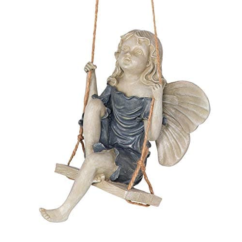 Design Toscano EU42046 Summertime Fairy on a Swing Hanging Statue, 11 Inch, Polyresin, Two Tone Stone