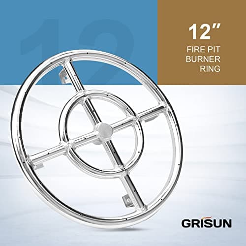 GRISUN Fire Pit Burner Ring Kit 12 Inch, Propane Fire Pit Kits, Come with Propane Fire Pit Hose Kit and Upgraded Gas Control Spark Ignition Kit, DIY Round Gas Fire Pit Kit, Stainless Steel