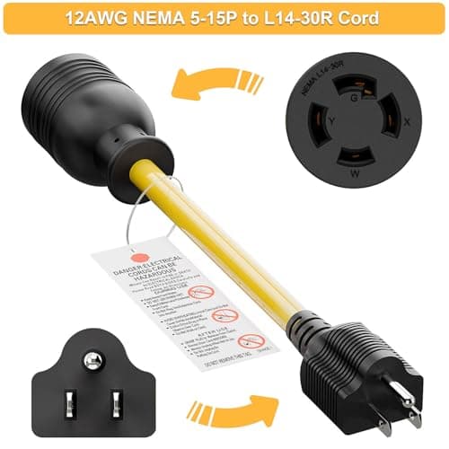 NEMA 5-15P to L14-30R Power Adapter Cord, WINXUS Household 15Amp to Generator Lock in 30Amp Adapter Cord, 3 Prong to 4 Prong Generator Transfer Switch Converter, STW 12AWG,1FT