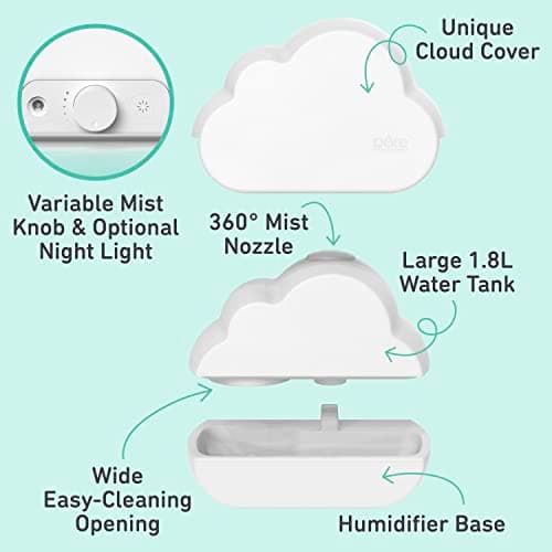 Pure Enrichment PureBaby Cloud Ultrasonic Cool Mist Humidifier - Quiet Variable Mist for up to 24 Hrs, Color Night Light, BPA-Free, Ideal for Baby